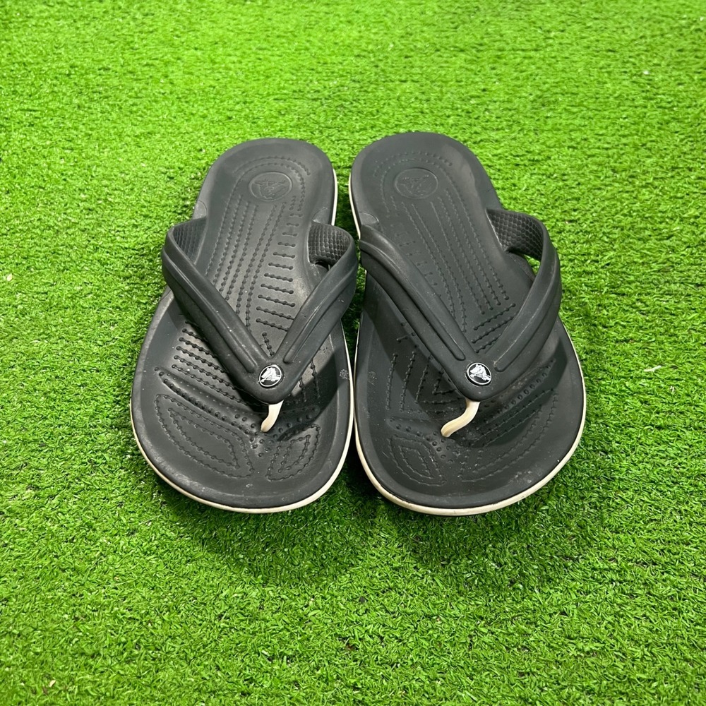 Crocs Crocband Flip Flops Black White Women Size 7 Men Size 5 Comfort Sandals